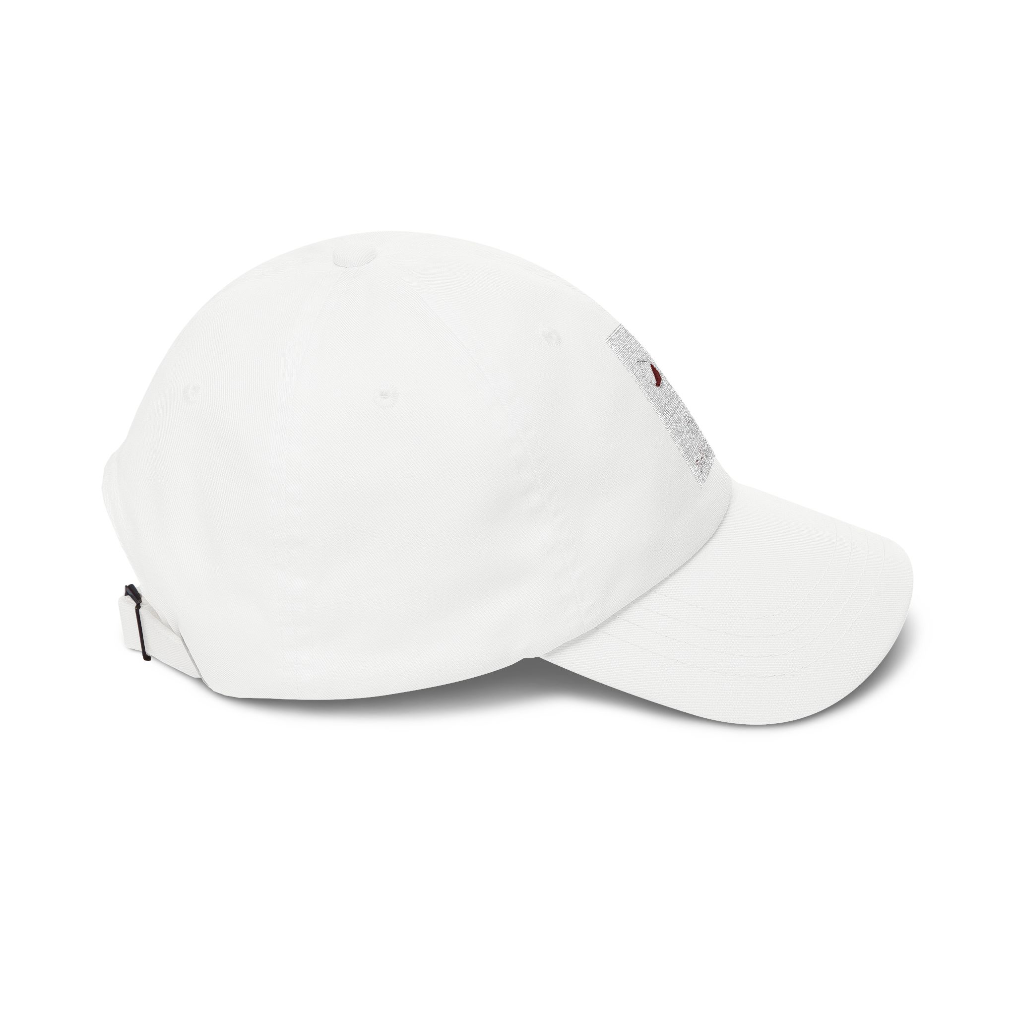 Two stacked white baseball caps